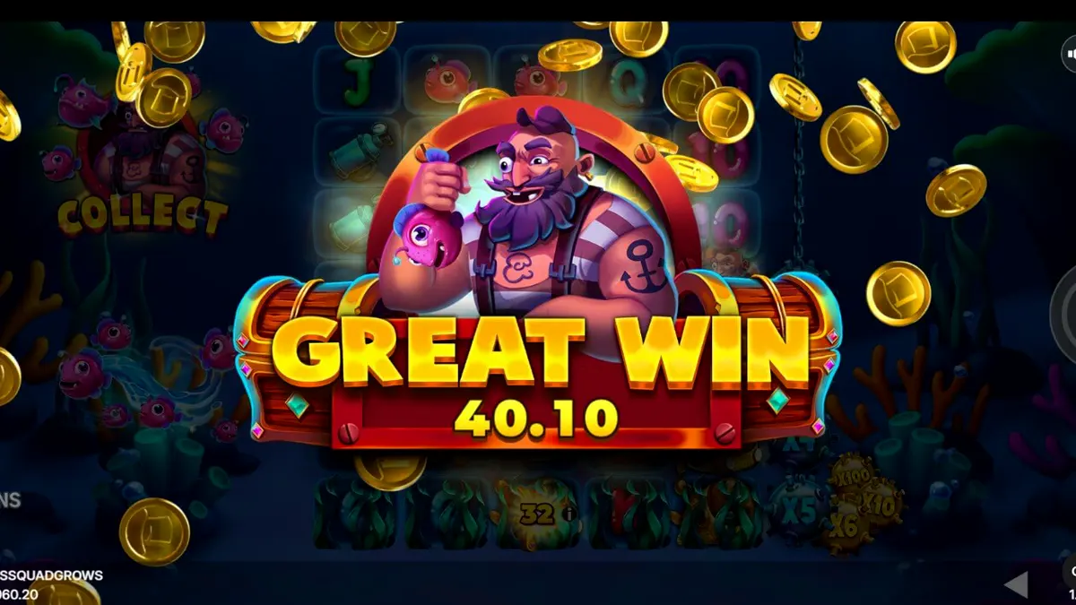 Tampilan visual bawah laut dalam slot Fishin’ Madness Quadgrows dengan simbol eksplosif.