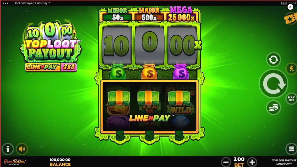 Tampilan visual slot TopLoot Payout LineNPay dengan tema harta karun dan emas